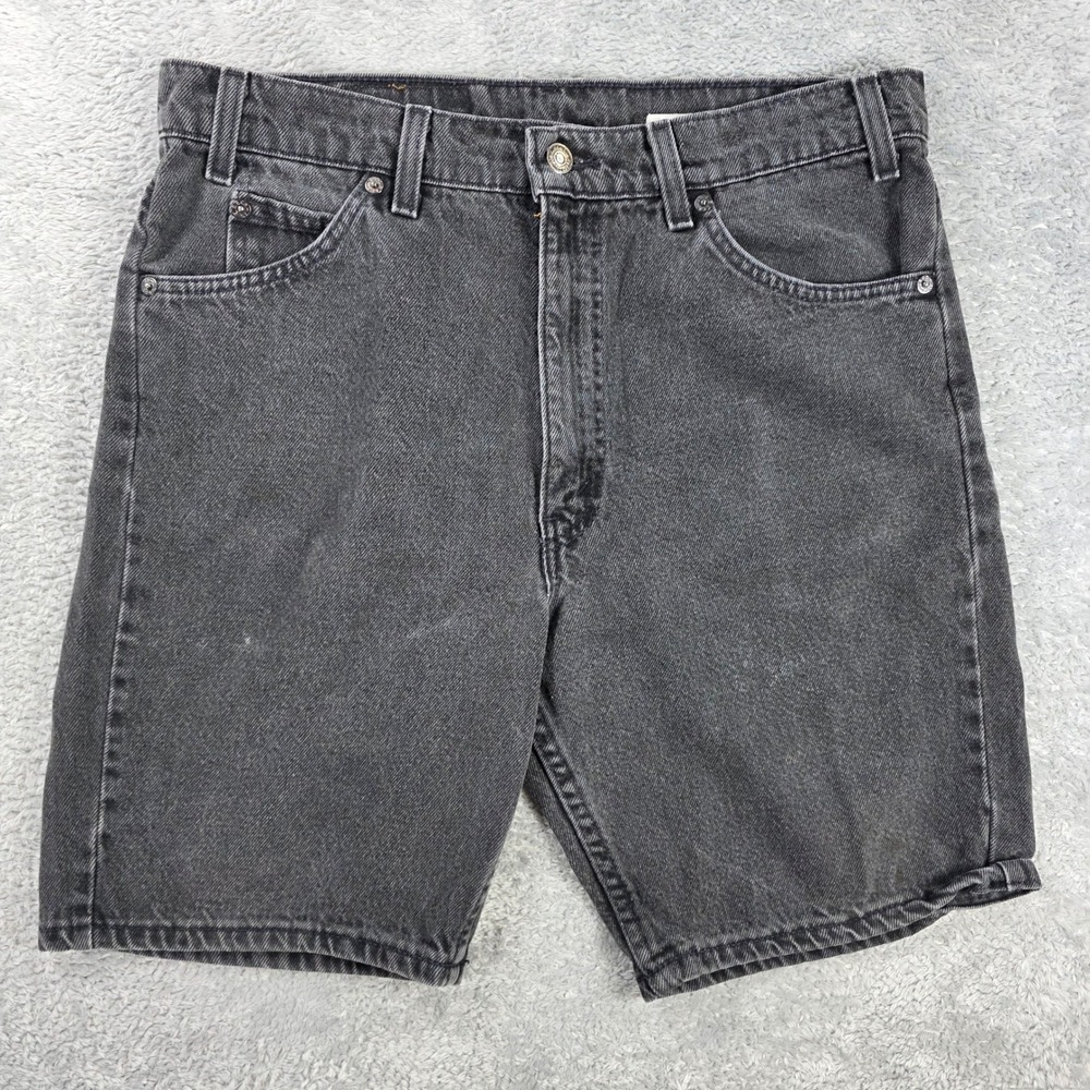 Levi's 505 Regular Fit Denim Shorts Black W34 Vintage 90s Orange Tab USA Made